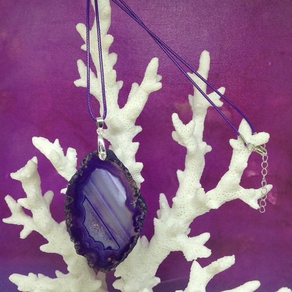 Handcrafted Jewelry - Druzy Geode Agate Necklace on Waxed Cotton Cord